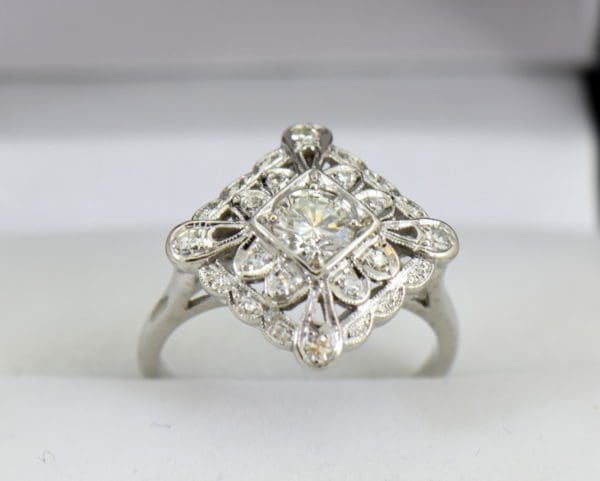 Vintage Diamond Ring .50ct Center Diamond with filigree details in white gold 5.JPG