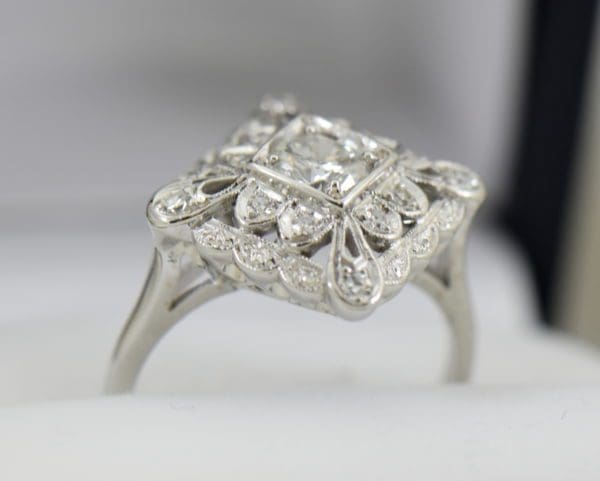 Vintage Diamond Ring .50ct Center Diamond with filigree details in white gold 7.JPG
