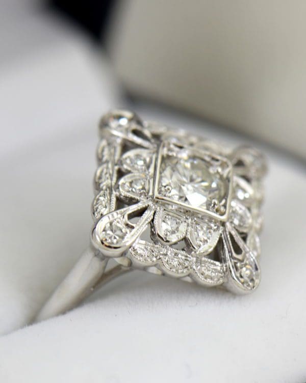 Vintage Diamond Ring .50ct Center Diamond with filigree details in white gold 8.JPG