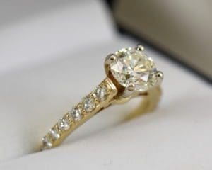 Yellow Gold Accented Diamond Round Solitaire (1.5 ct) Engagement Ring 