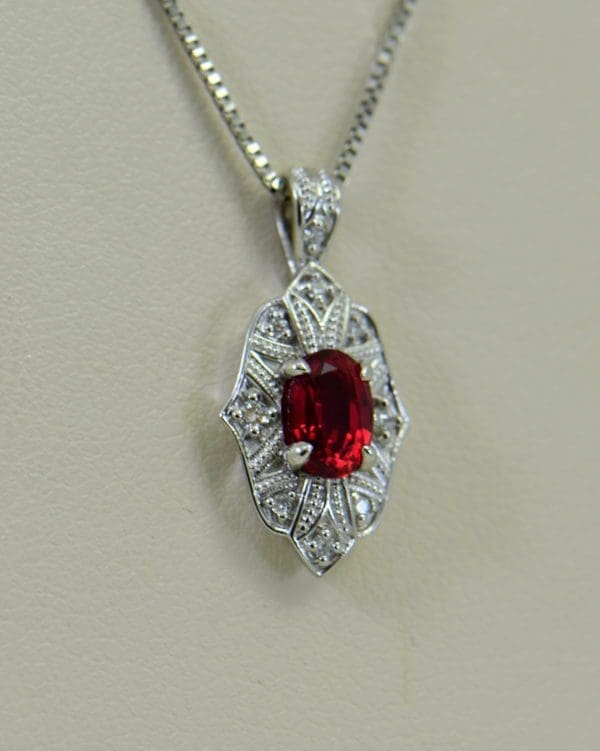 custom vintage style white gold pendant earring set with burmese jedi red spinels 5.JPG