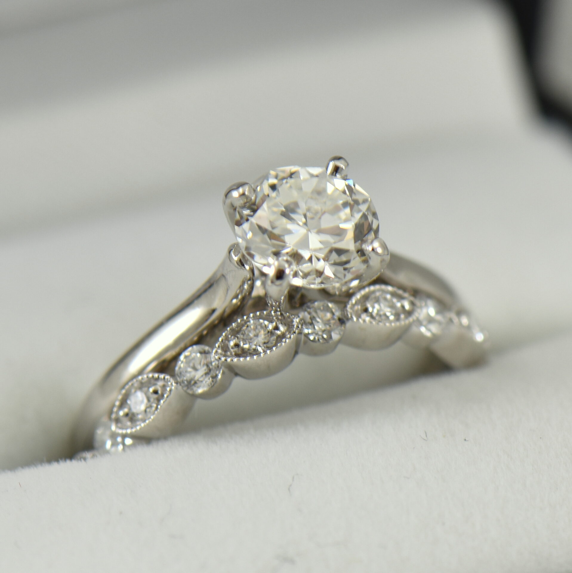 Platinum Solitaire Engagement Ring with Half Carat Modern Euro Diamond with Milgrain Band Copy