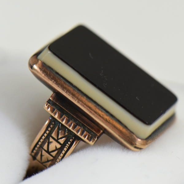 Victorian Rose Gold Mourning Ring with Black Agate Tablet 3.JPG