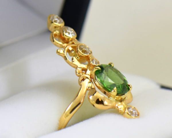 art nouveau dinner ring with green zircon and mine cut diamonds in floral yellow gold 3.JPG 1