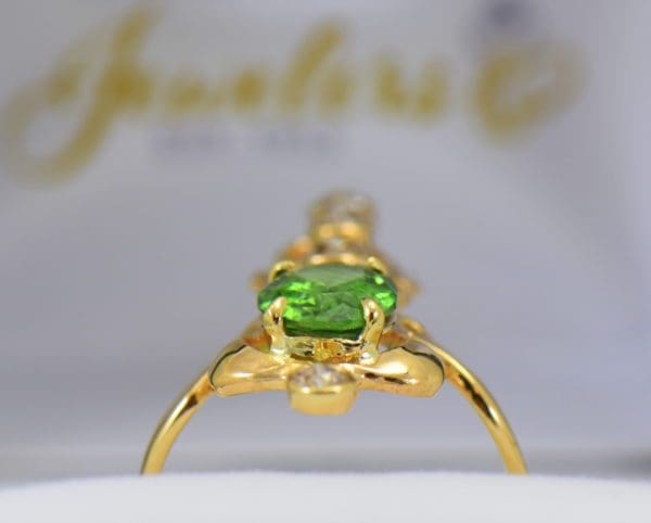 art nouveau dinner ring with green zircon and mine cut diamonds in floral yellow gold 4.JPG 1
