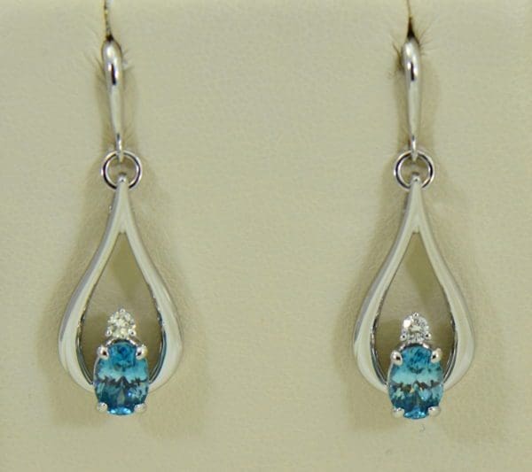 custom blue zircon and diamond dangle earrings 14kw 2.JPG