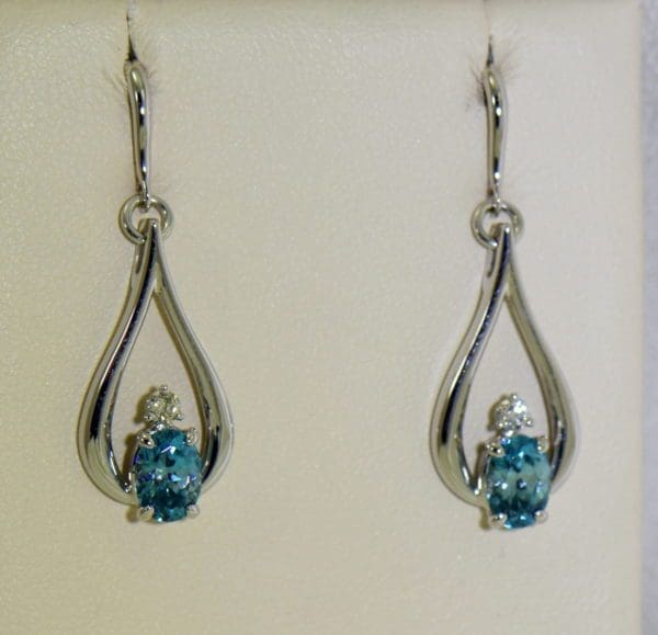 custom blue zircon and diamond dangle earrings 14kw 6.JPG