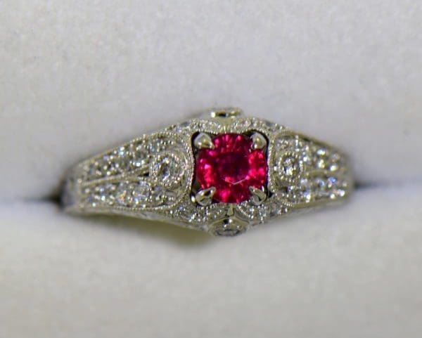 art deco style natural ruby and diamond ring in white gold 2.JPG