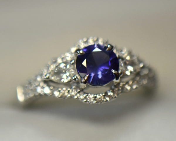 blue violet round sapphire and pear diamond engagement ring 4.JPG