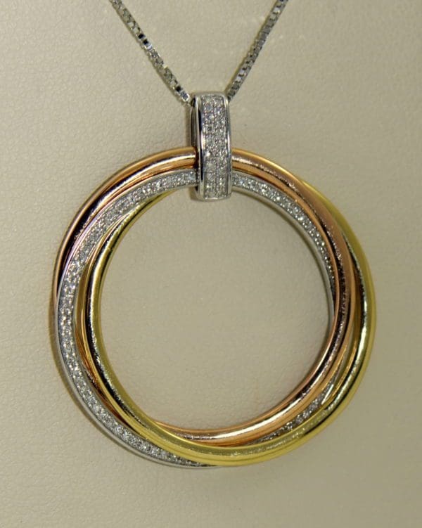 effy tricolor gold diamond circle pendant three woven discs 14k 3.JPG