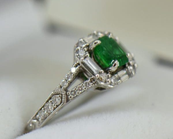 radiant cut natural emerald in baguette diamond halo engagement ring 3.JPG