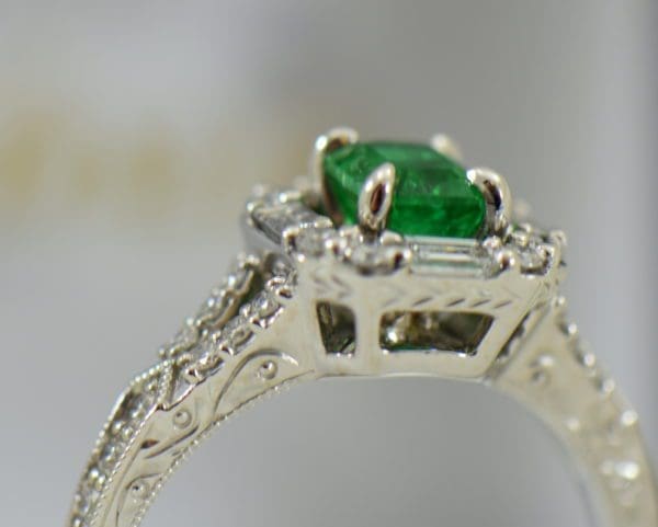 radiant cut natural emerald in baguette diamond halo engagement ring 4.JPG