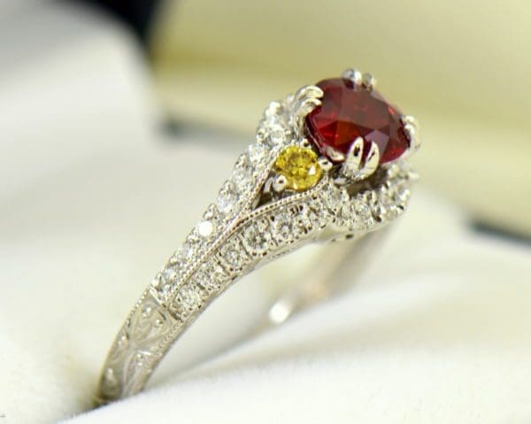 vintage style natural ruby ring with white yellow diamonds 4.JPG