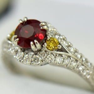 vintage style natural ruby ring with white yellow diamonds