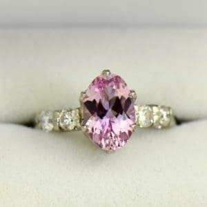 Natural Pink Topaz Birthstone Diamond Engagement Ring brought to you by Federal Way Custom Jewelers in the Seattle Metro Area.