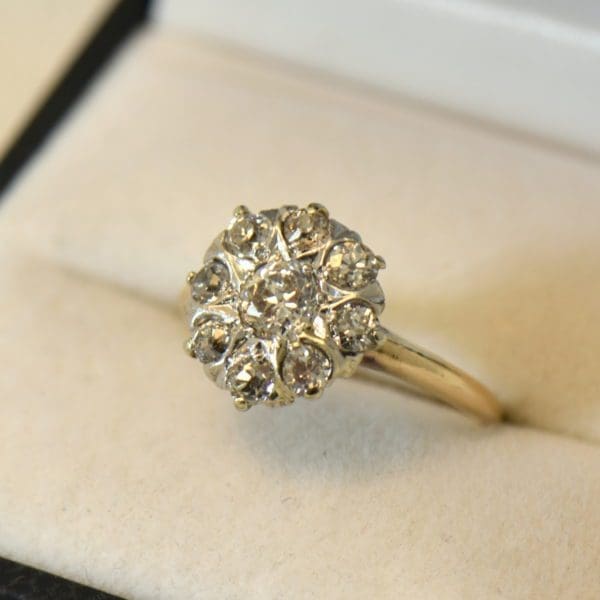 edwardian diamond cluster ring halo style twotone gold.JPG