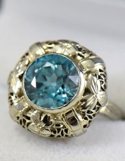Art Deco 5ct round Blue Zircon Ring with pillow shaped filigree bezel 2.JPG