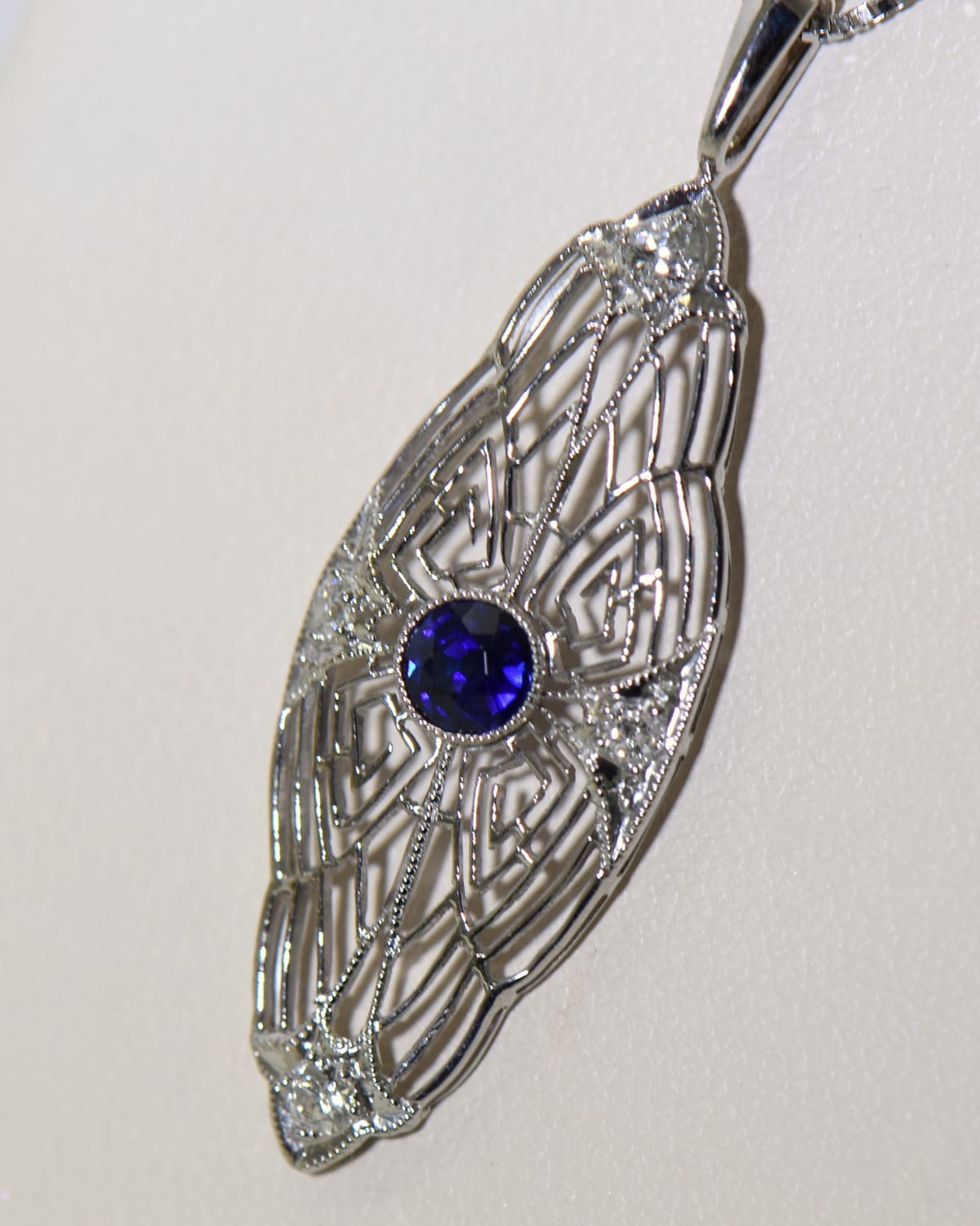Art Deco Platinum Pendant with Blue Sapphire & Diamonds, Exquisite Jewelry  for Every Occasion