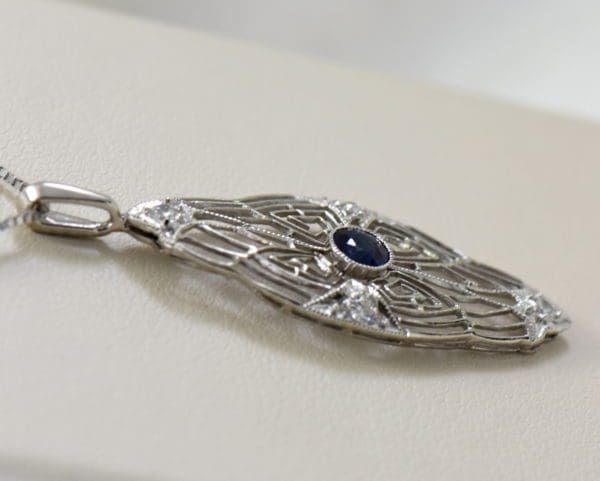 art deco platinum sapphire pendant with diamond accents 4.JPG