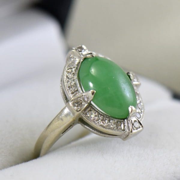 mid century green jade ring with diamond halo in white gold 2.JPG