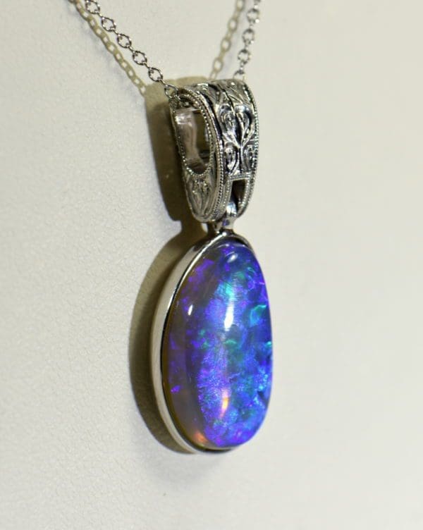 custom white gold pendant with black crystal opal teal violet color.JPG