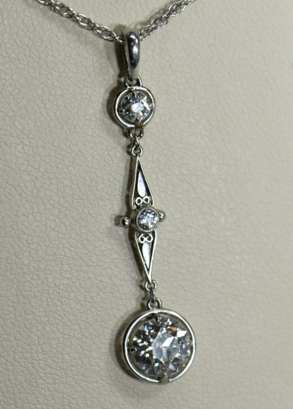 edwardian platinum pendant with 1.28ct old european cut diamond drop 4.JPG