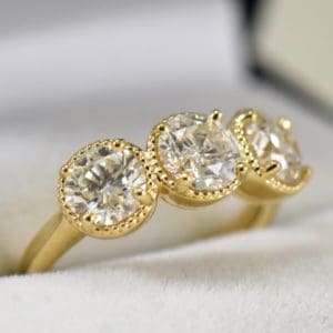 2.50ctw round diamond three stone ring yellow gold rope design with heirloom diamonds.JPG