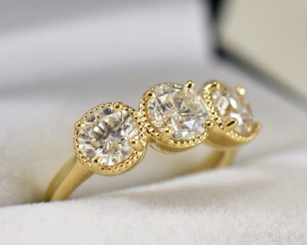 2.50ctw round diamond three stone ring yellow gold rope design with heirloom diamonds.JPG