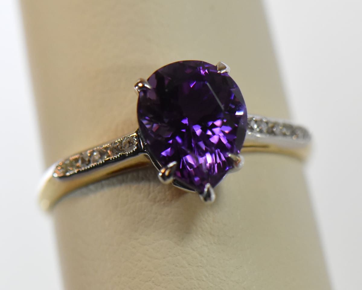 edwardian platinum topped gold pear amethyst engagement ring 6.JPG