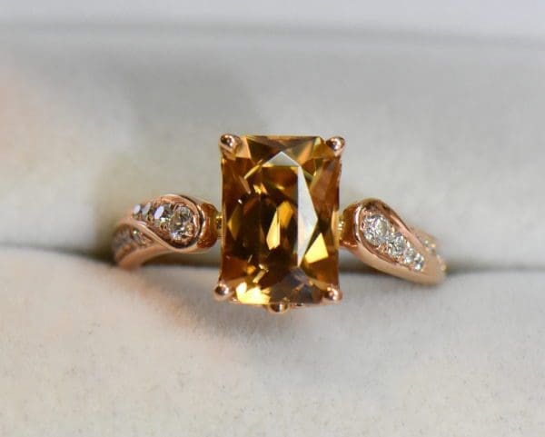 rose gold engagement ring with radiant cut golden zircon.JPG