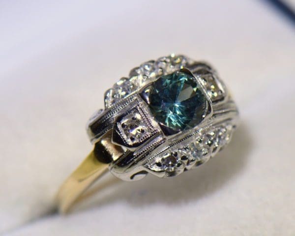 teal montana sapphire vintage engagement ring palladium and gold 2.JPG