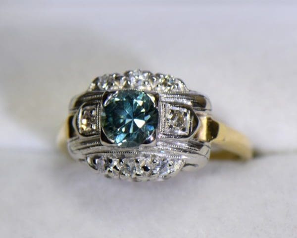 teal montana sapphire vintage engagement ring palladium and gold 3.JPG