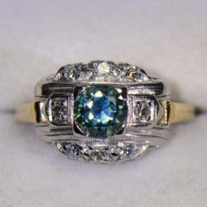 teal montana sapphire vintage engagement ring palladium and gold 5.JPG