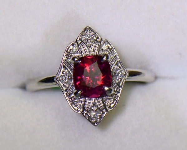 vintage style burma red spinel ring white gold