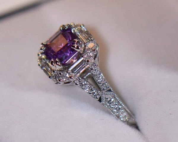 asscher cut orchid purple sapphire engagement ring diamond halo 2.JPG