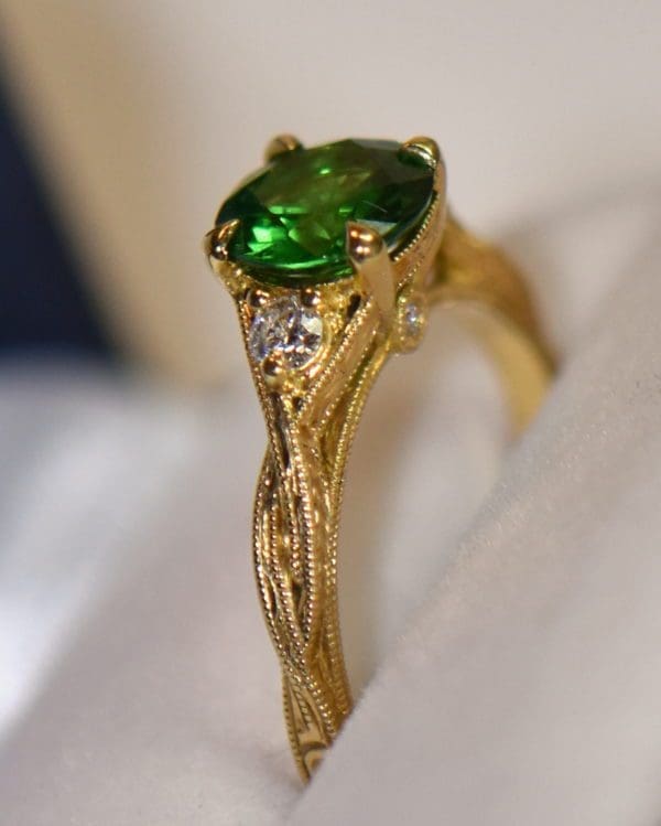 round tsavorite engagement ring with carved details green garnet ring 5.JPG