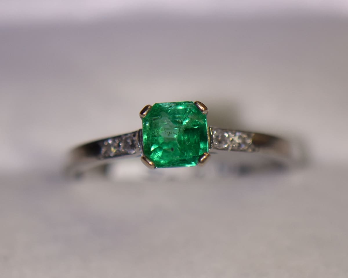 vintage jabel emerald engagement ring 18k white gold 3.JPG