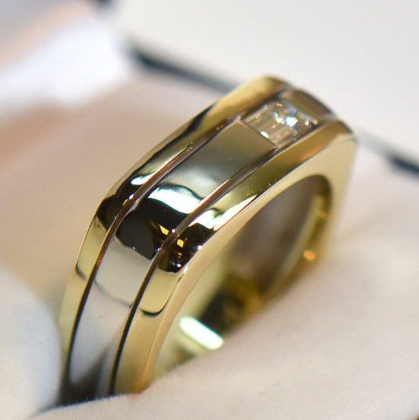 custom gents emerald cut diamond ring with square euroshank 3.JPG