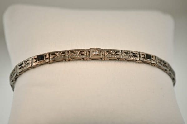 art deco filigree bracelet white gold diamond synthetic sapphire 2