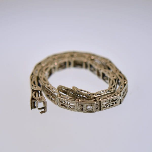 art deco filigree bracelet white gold diamond synthetic sapphire 4