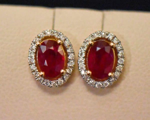 kallati oval ruby and diamond halo stud earrings