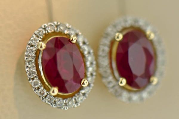 kallati oval ruby and diamond halo stud earrings 3