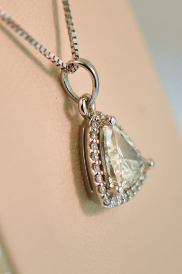 custom triangle pendant with trilliant diamond halo 3