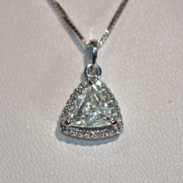 custom triangle pendant with trilliant diamond halo 4