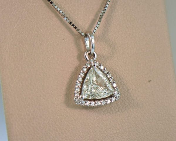 custom triangle pendant with trilliant diamond halo 5