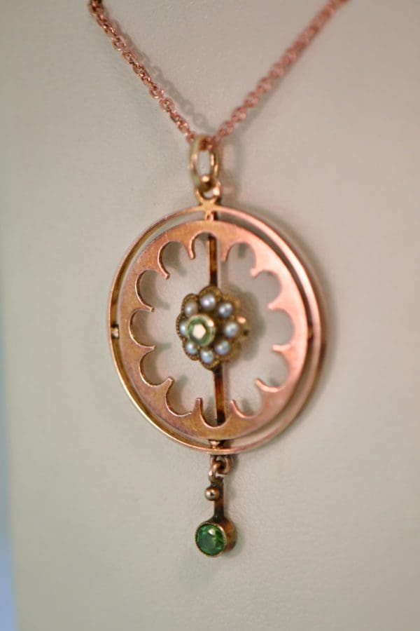 edwardian steampunk rose gold lavalier pendant with demantoid garnets 2