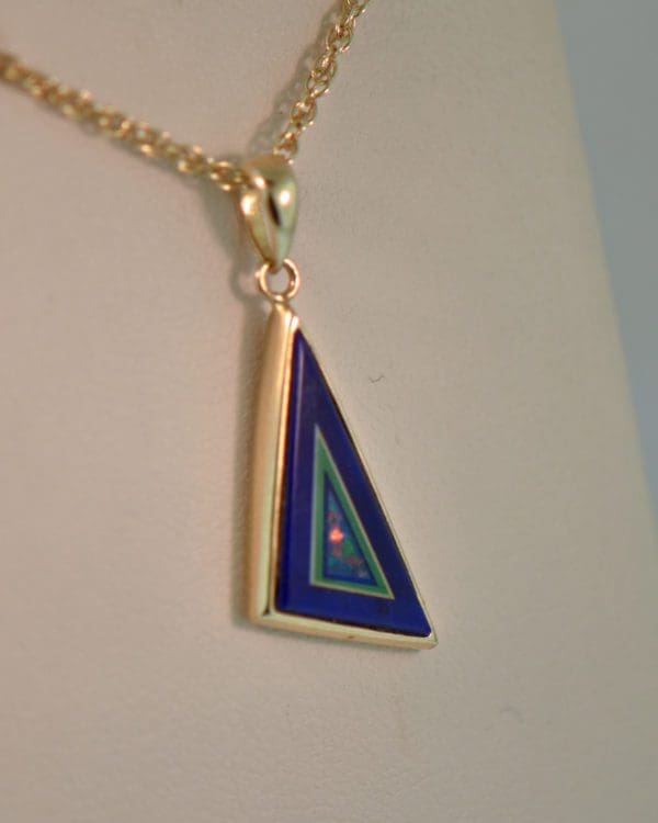 estate intarsia pendant in gold with opal malachite and lapis 4