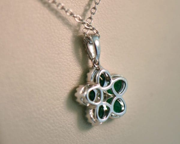 gem quality natural emerald flower pendant with diamonds 2