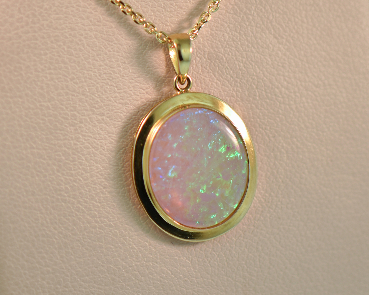14K Rose Gold Opal and Diamond Half Halo Necklace