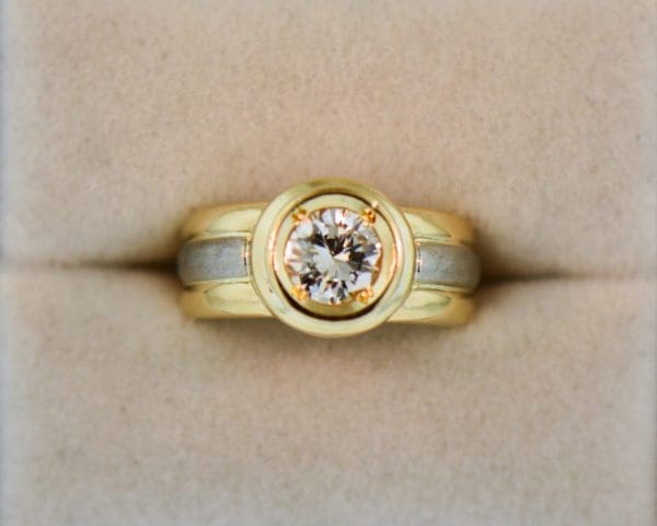 top quality custom 18k gold bezel set ring with 1ct round diamond